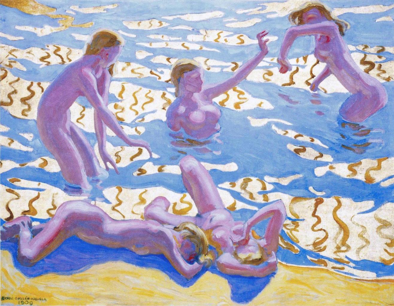 Акселі Галлен-Калела, «Aallottaret» («Хвалістыя дзяўчыны»), 1909. Грамадскі набытак.